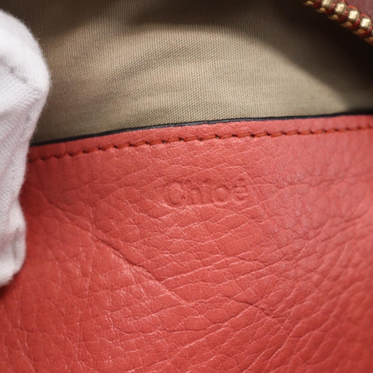 Chloe Pouch Leather Brown Gold Auth BA8064