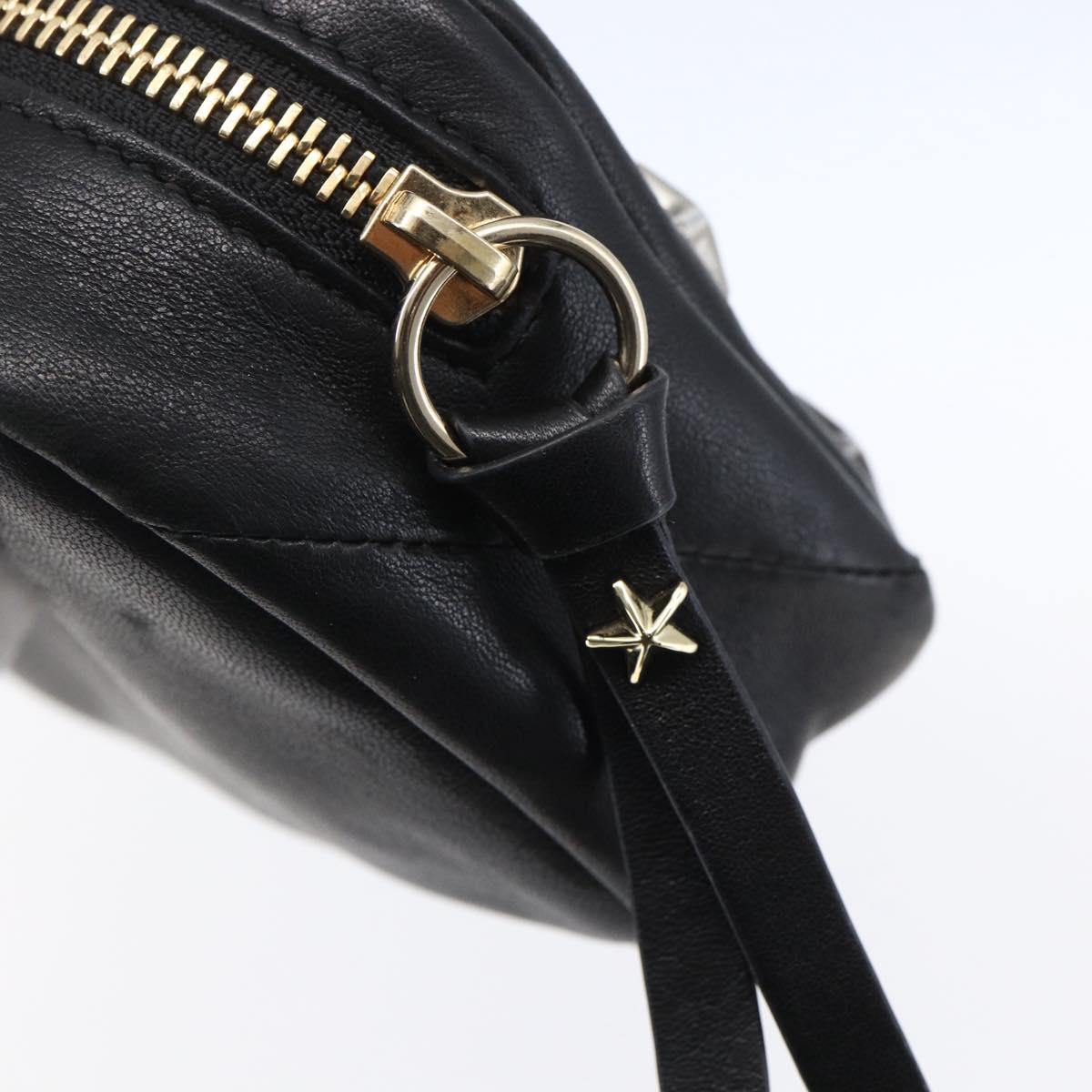 Jimmy Choo Studs Pouch Leather Black Silver Auth BA8065