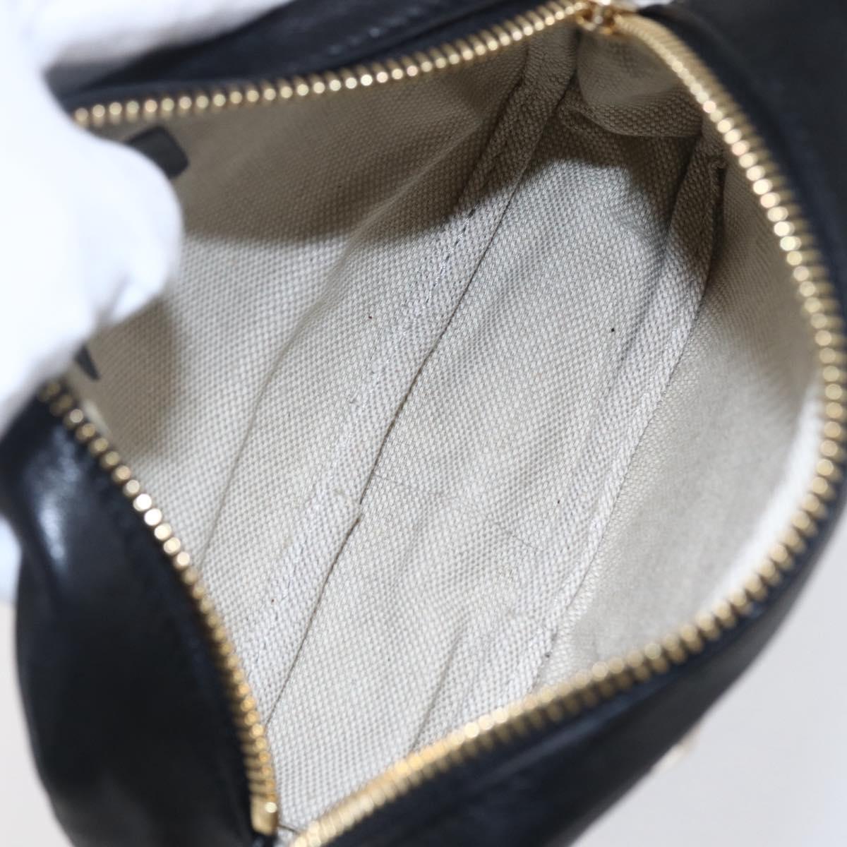 Jimmy Choo Studs Pouch Leather Black Silver Auth BA8065