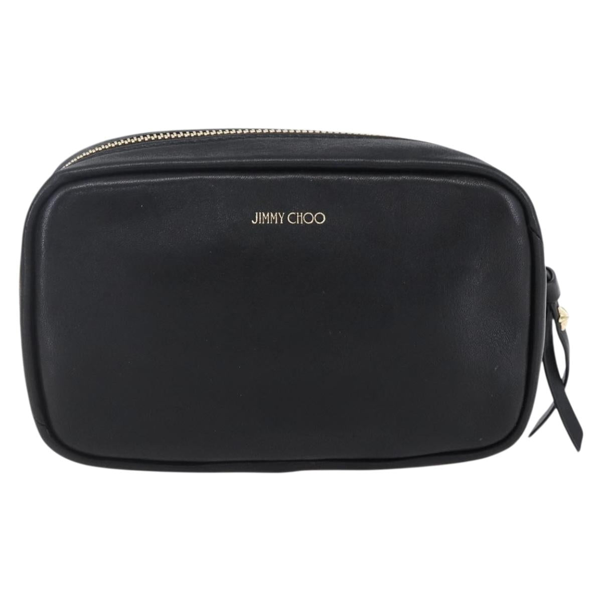 Jimmy Choo Studs Pouch Leather Black Silver Auth BA8065