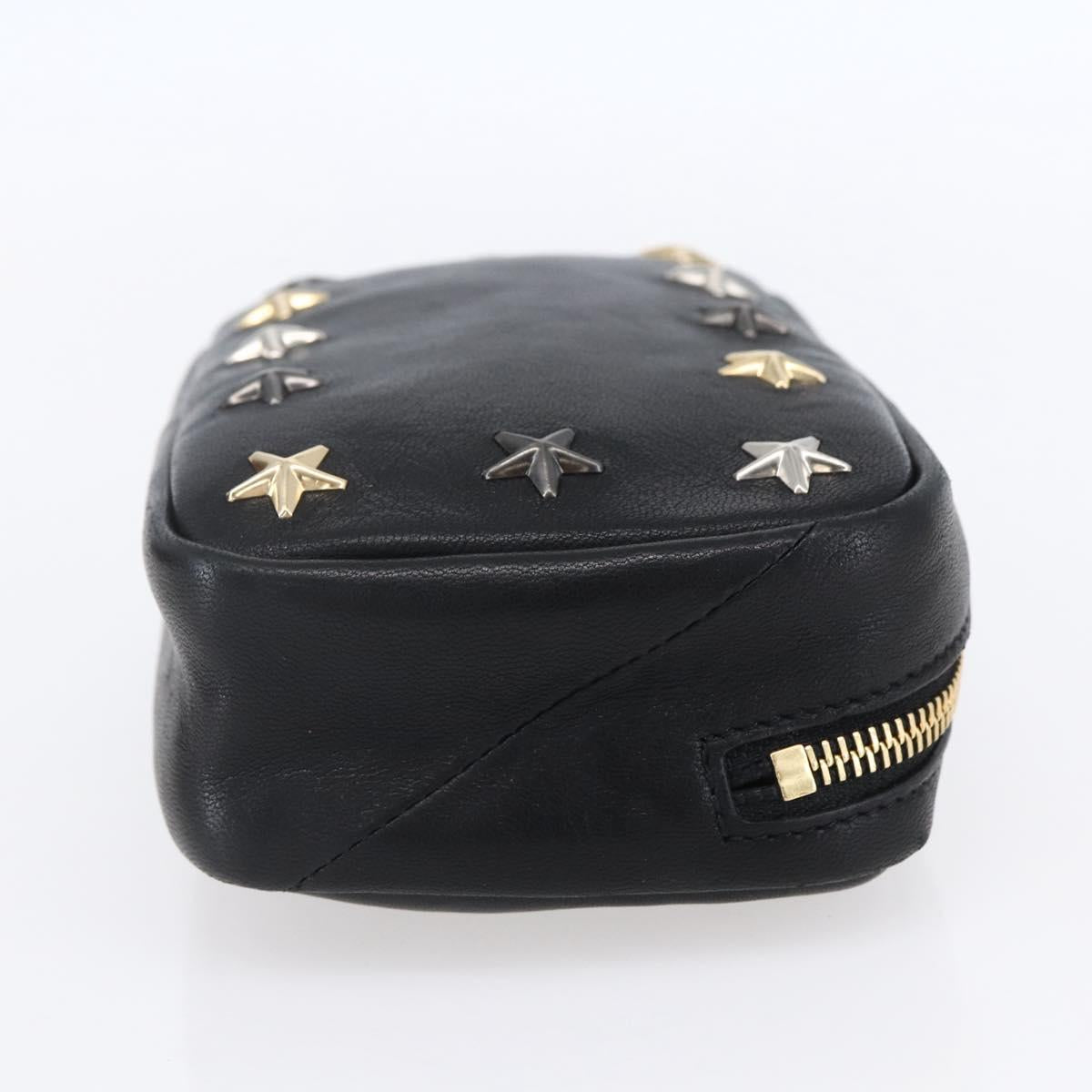 Jimmy Choo Studs Pouch Leather Black Silver Auth BA8065