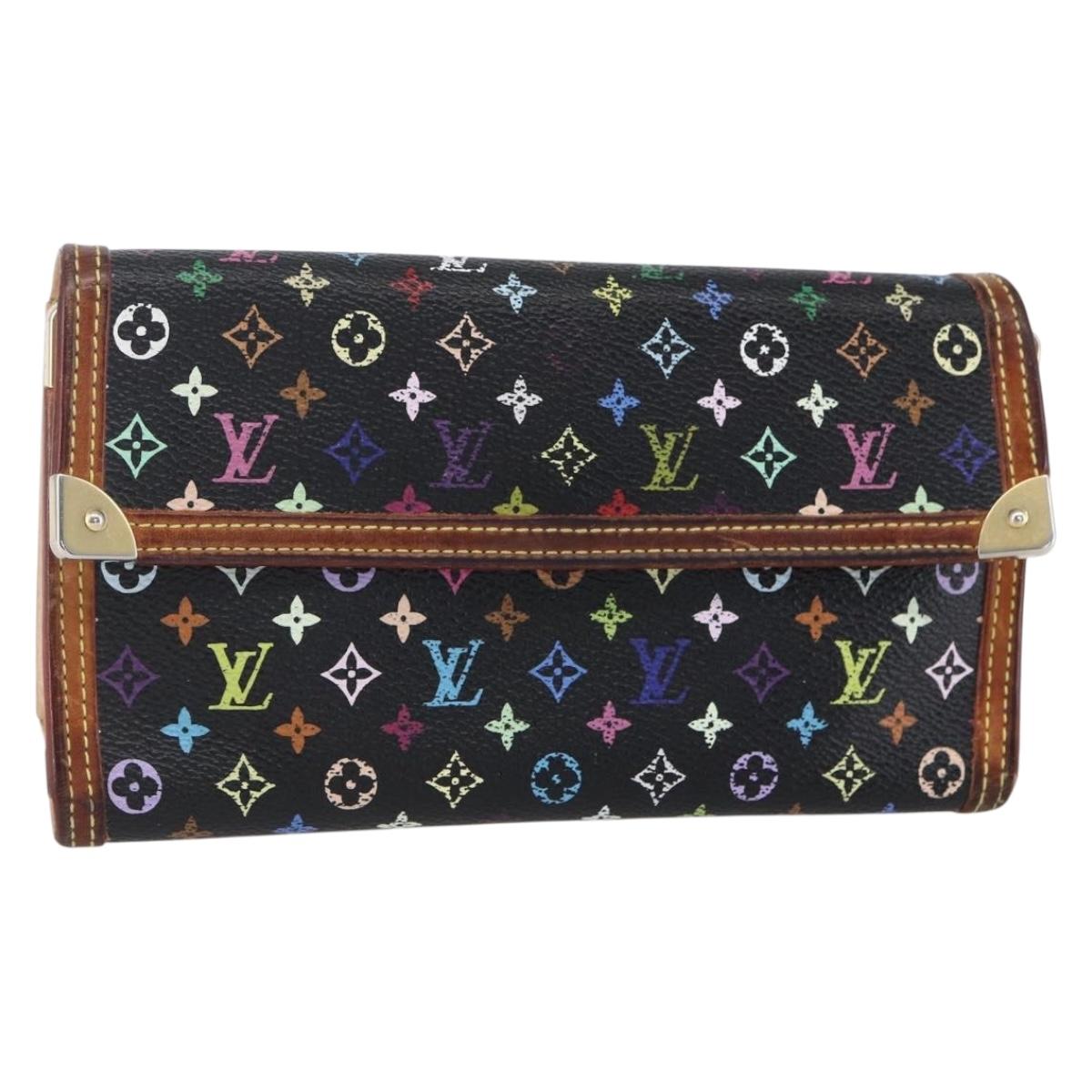 LOUIS VUITTON Monogram Multicolor Porte Tresor Wallet Black M92658 Auth BA8068
