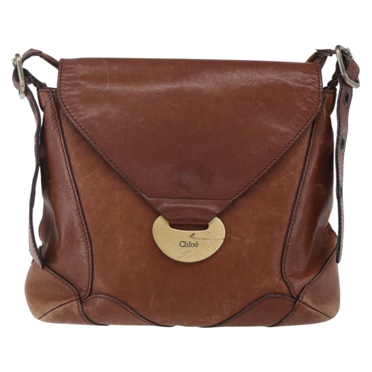 Chloe Shoulder Bag Leather Brown Gold Auth BA8078