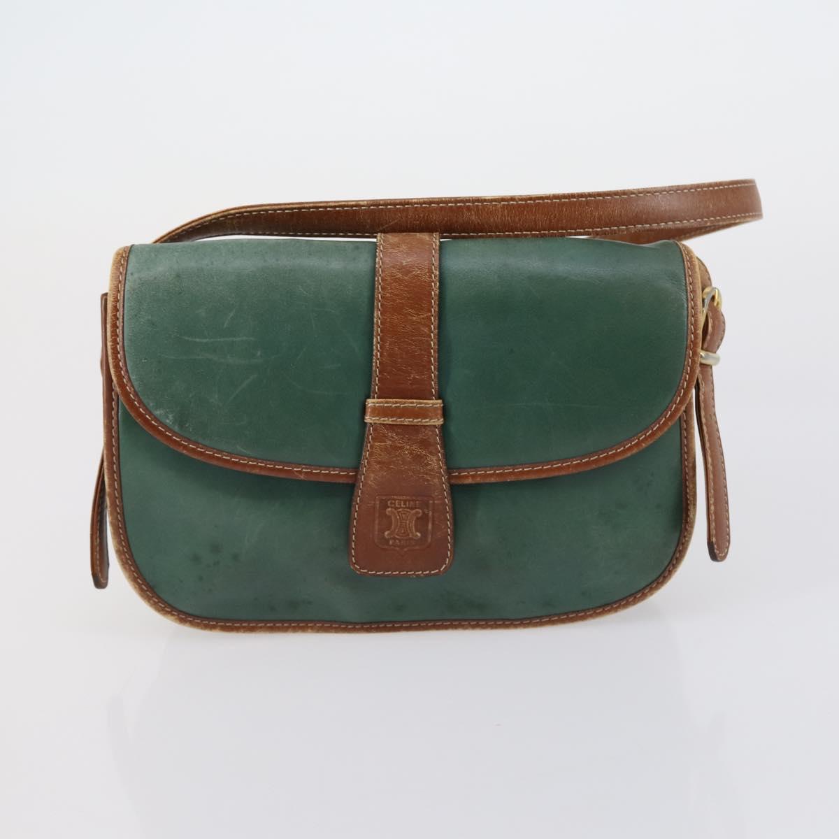 CELINE Givenchy Hand Bag Leather 2 Set Navy Green Auth BA8093