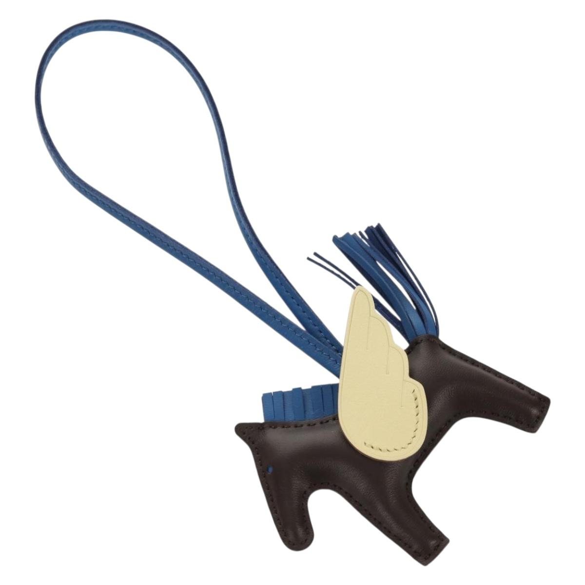 HERMES Rodeo PM Charm Leather Brown Blue Auth BA8095M