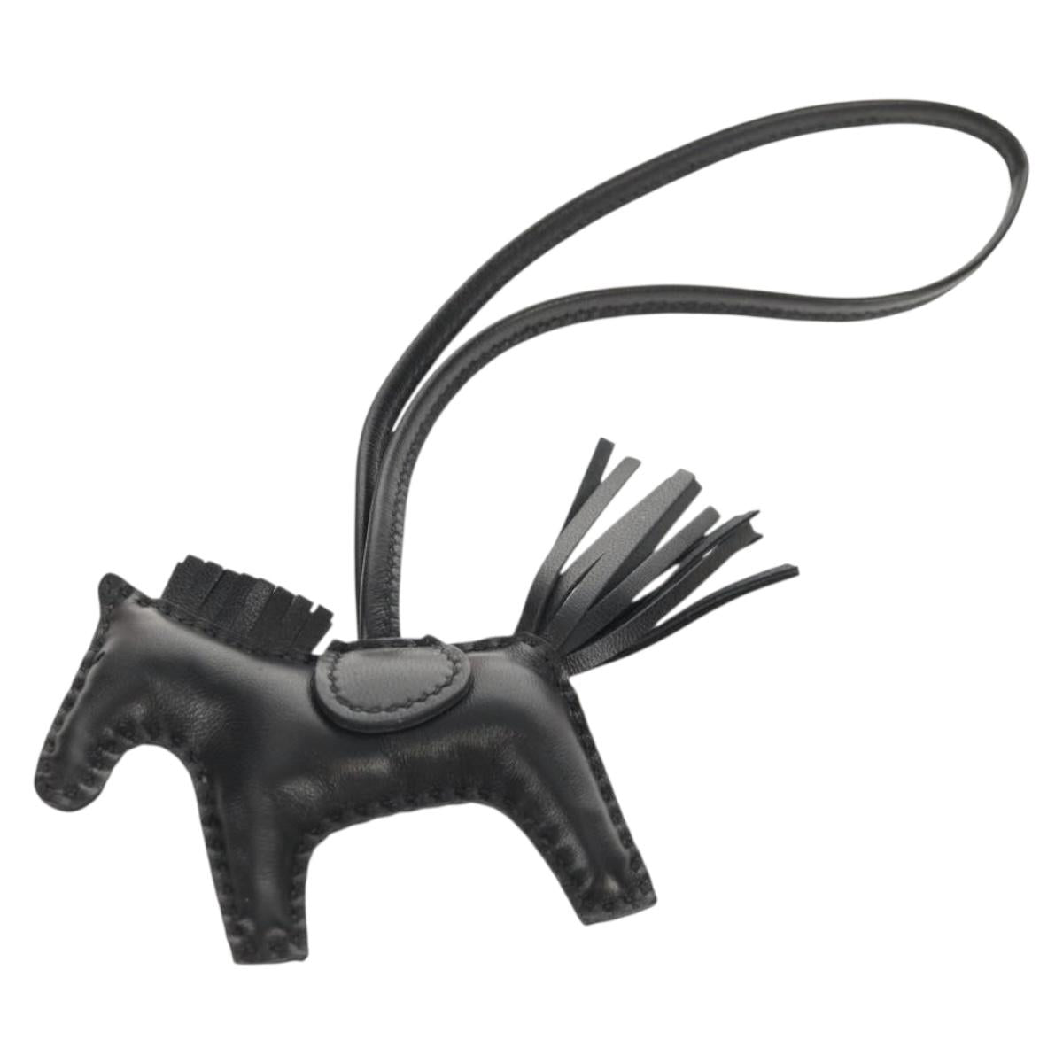HERMES Rodeo PM Charm Leather Black Auth BA8096M