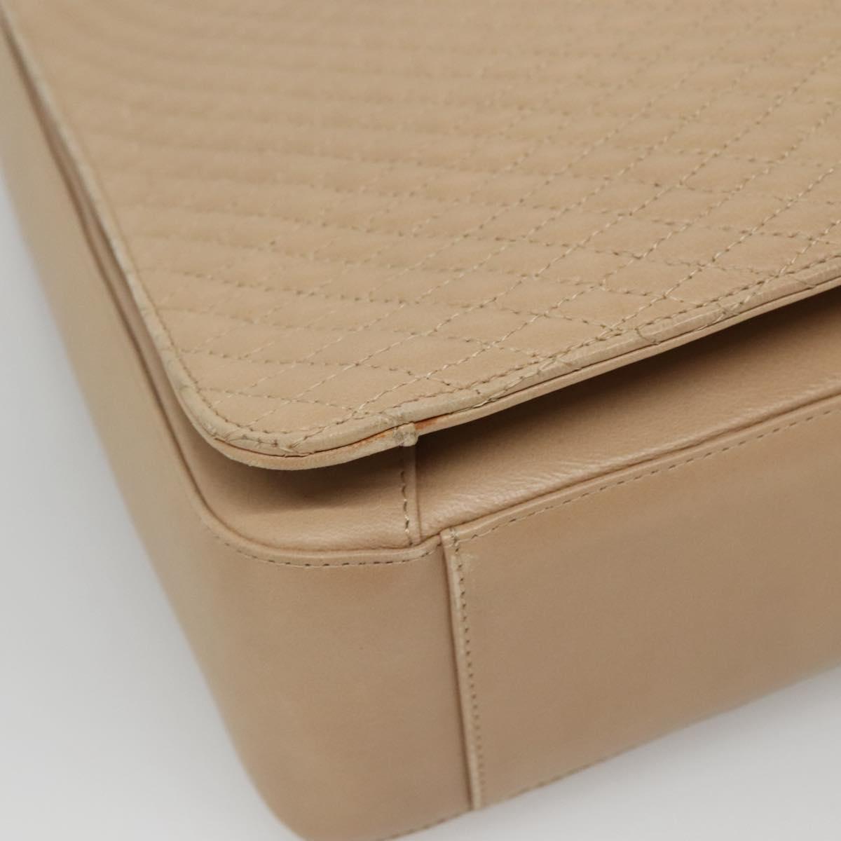 BALLY Quilted Shoulder Bag Leather Beige Gold Auth BA814