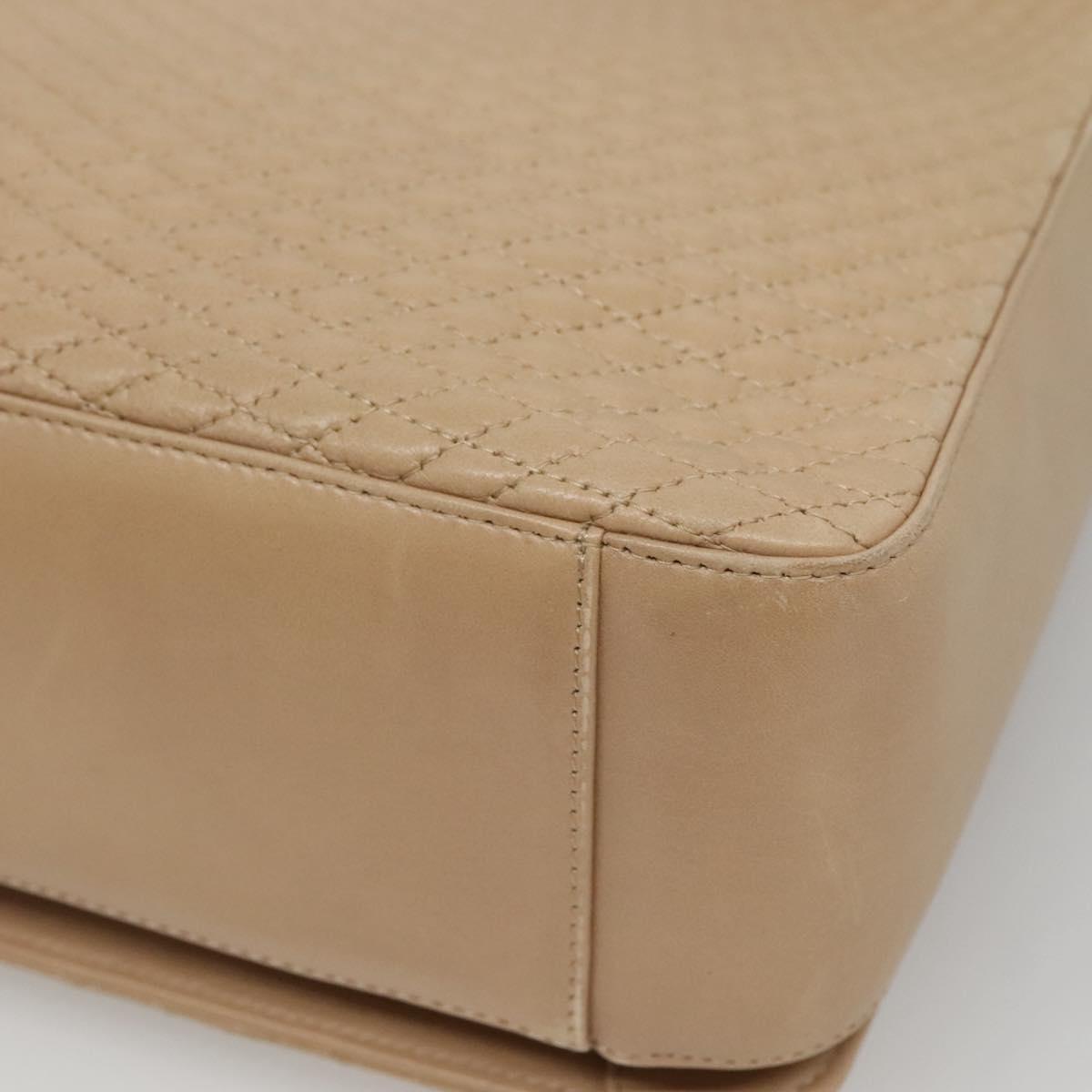 BALLY Quilted Shoulder Bag Leather Beige Gold Auth BA814