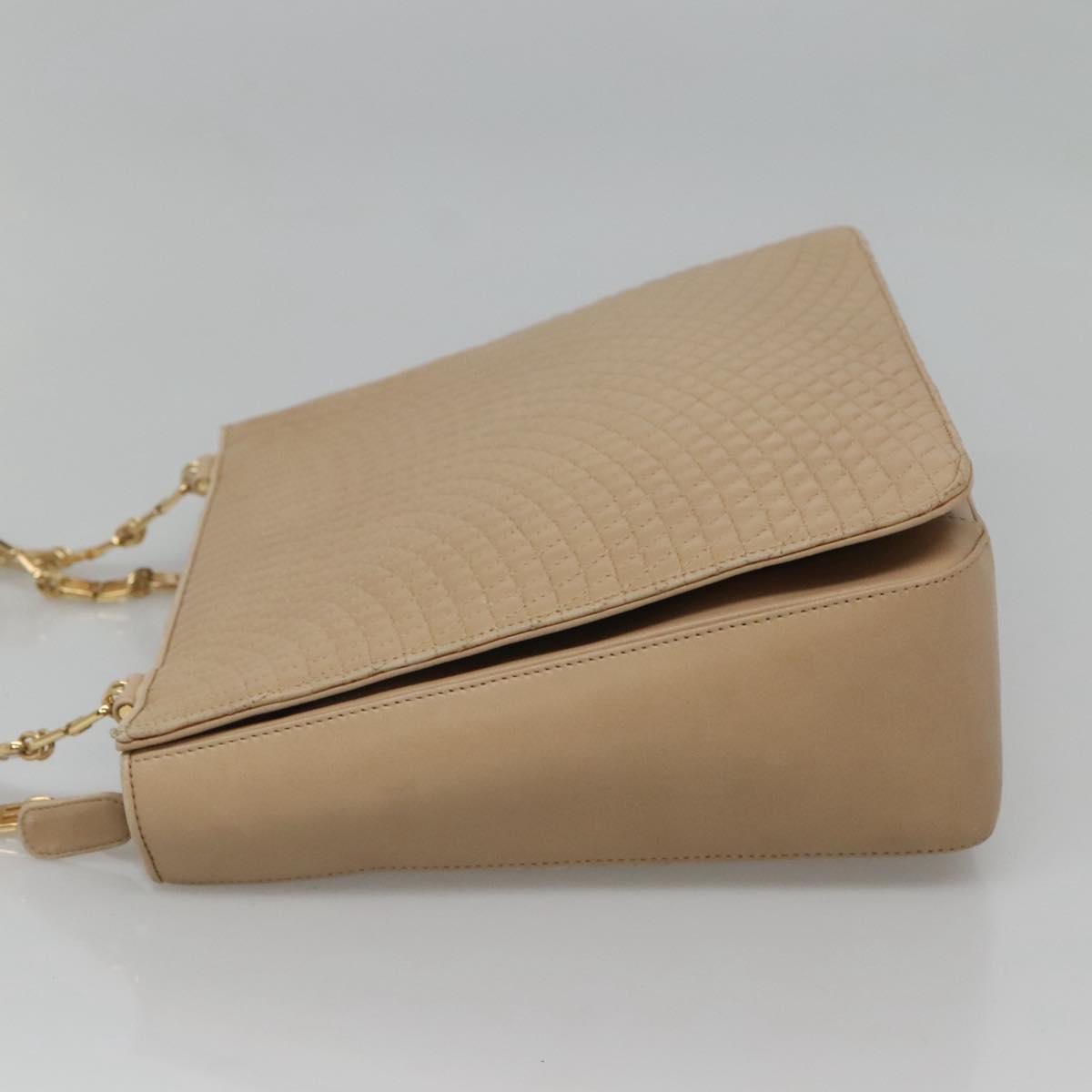 BALLY Quilted Shoulder Bag Leather Beige Gold Auth BA814