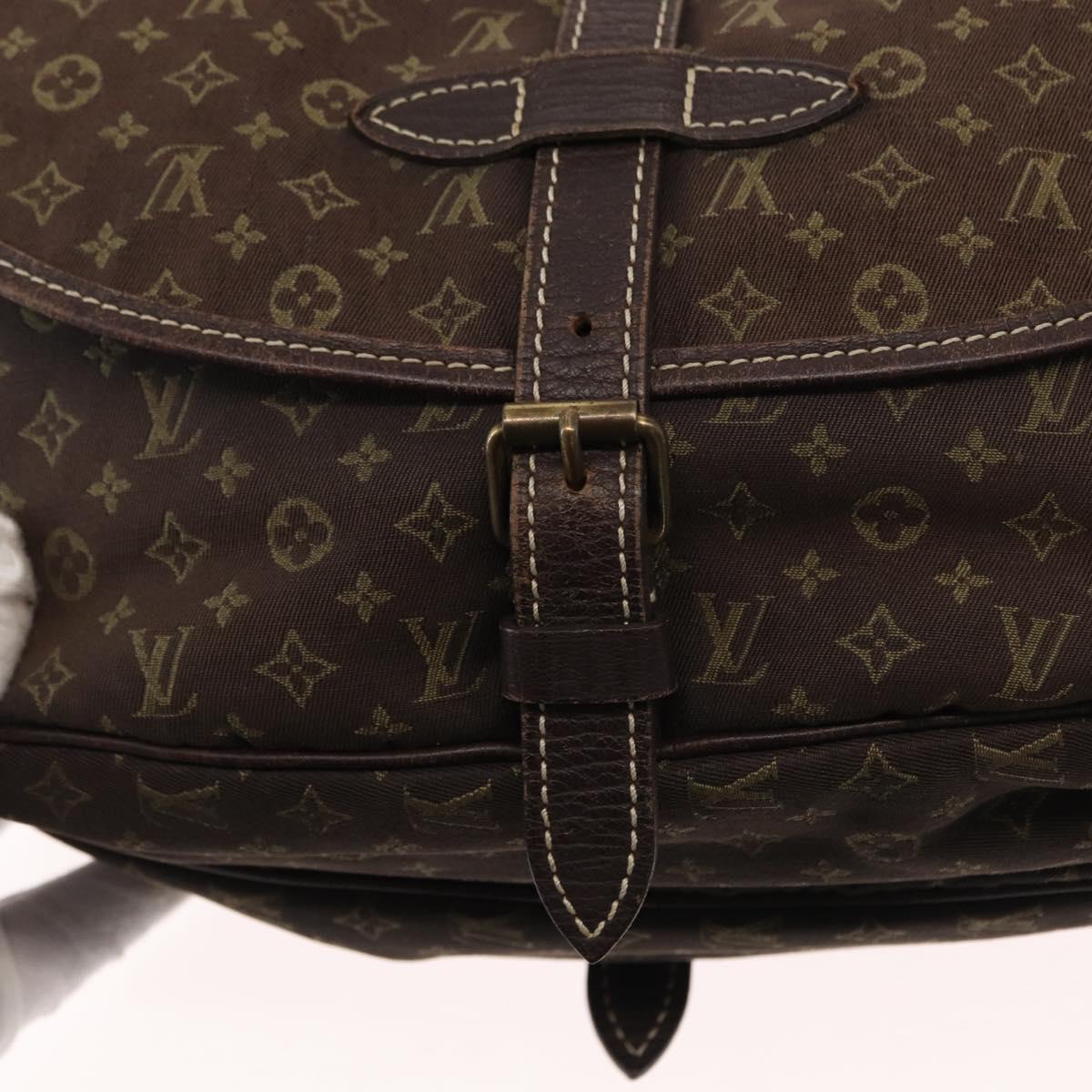 LOUIS VUITTON Monogram Mini Lin Saumur PM Shoulder Bag Brown M95227 Auth BA8167