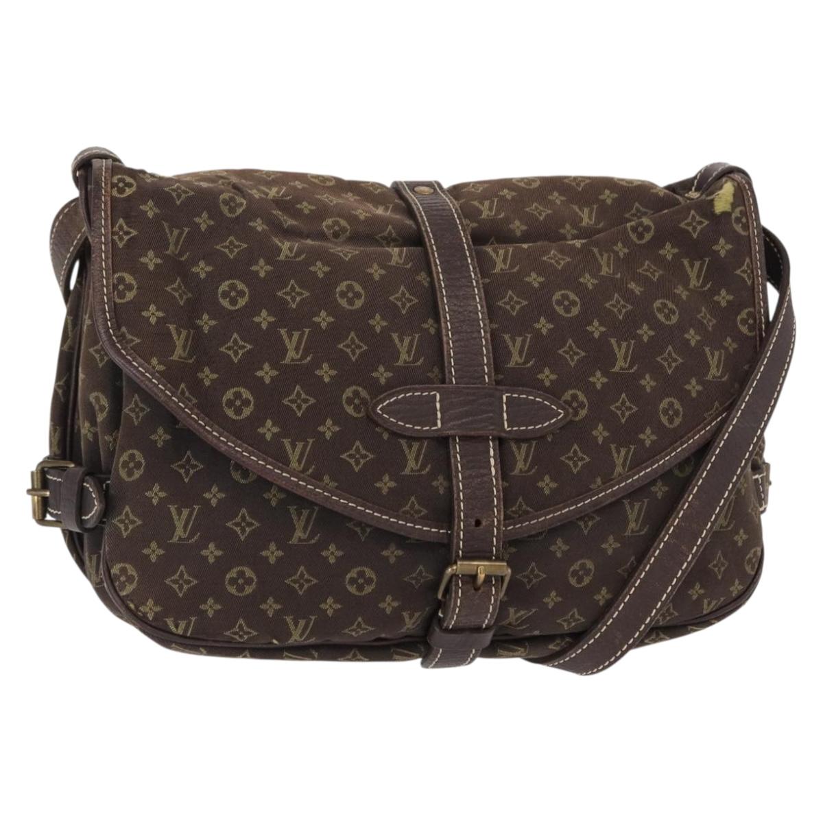 LOUIS VUITTON Monogram Mini Lin Saumur PM Shoulder Bag Brown M95227 Auth BA8167
