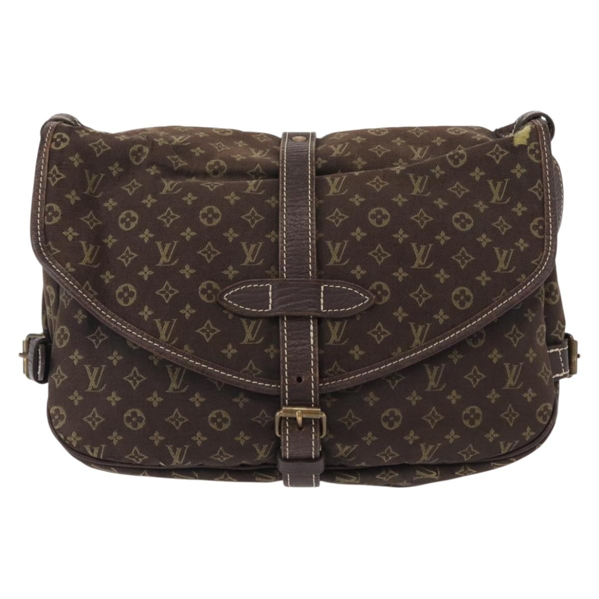 LOUIS VUITTON Monogram Mini Lin Saumur PM Shoulder Bag Brown M95227 Auth BA8167