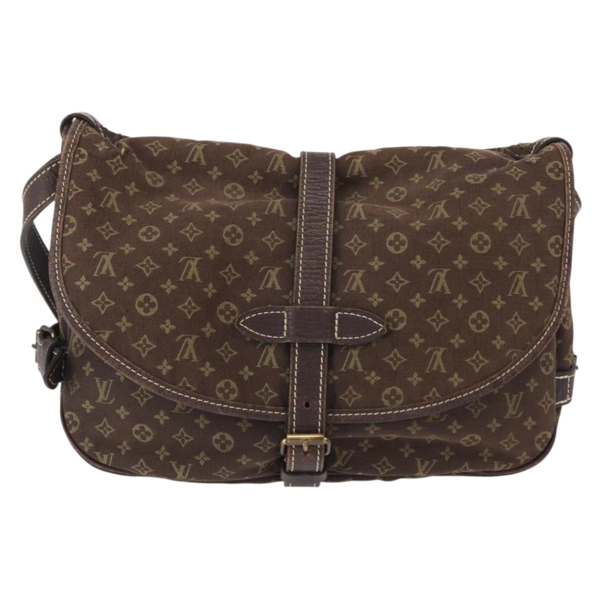 LOUIS VUITTON Monogram Mini Lin Saumur PM Shoulder Bag Brown M95227 Auth BA8167