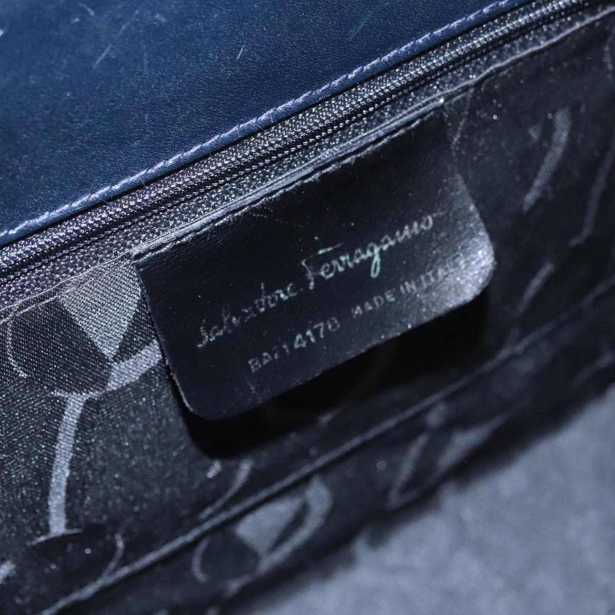 Salvatore Ferragamo Vala Hand Bag Leather 2way Navy Gold Auth BA817