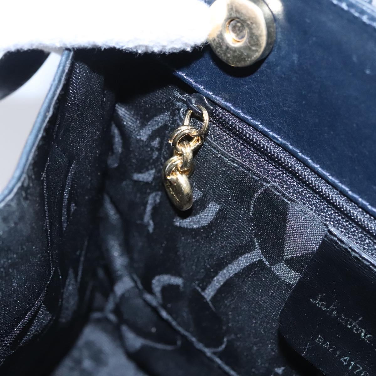 Salvatore Ferragamo Vala Hand Bag Leather 2way Navy Gold Auth BA817