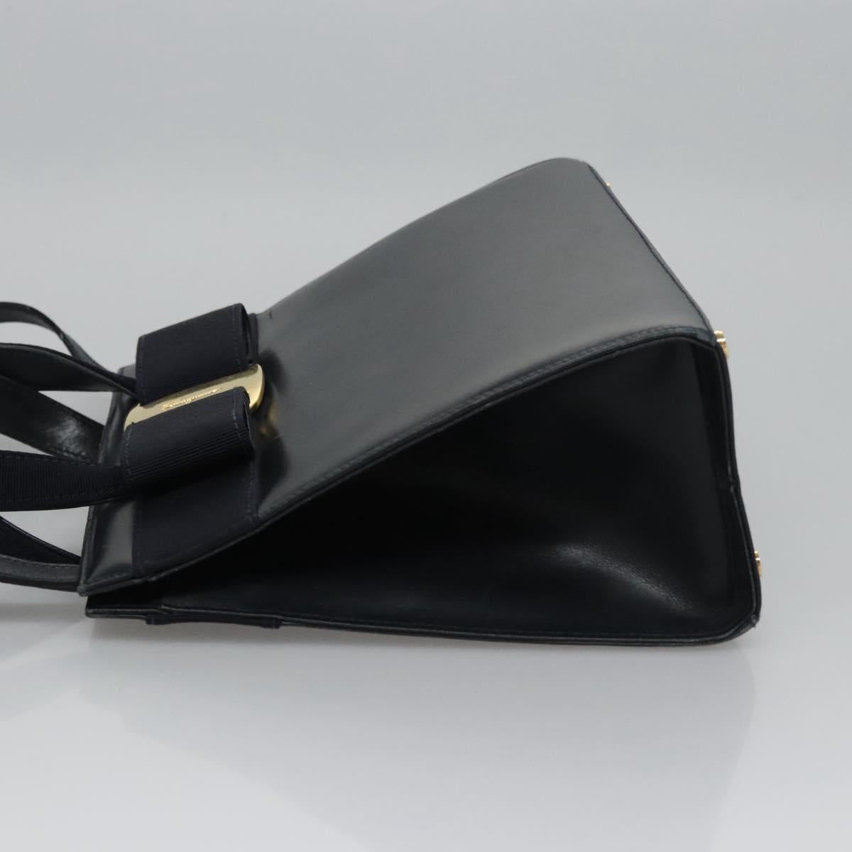 Salvatore Ferragamo Vala Hand Bag Leather 2way Navy Gold Auth BA817