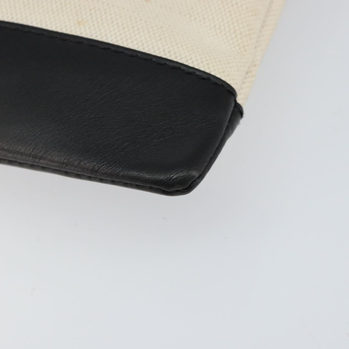 BALENCIAGA Clip M Bag Canvas Leather Beige Black Silver 373834 Auth BA8170