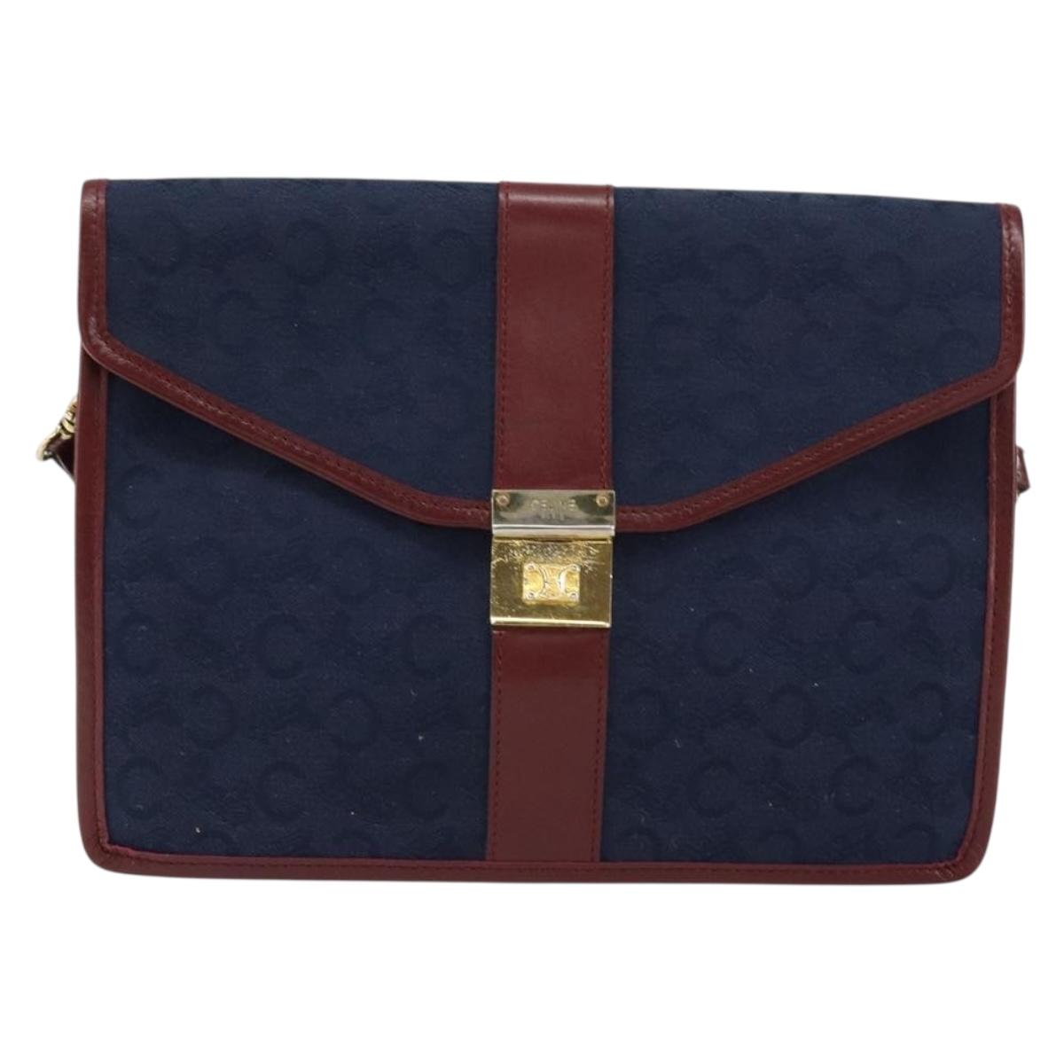 CELINE C Sulky Shoulder Bag Canvas Navy Gold Auth BA8171
