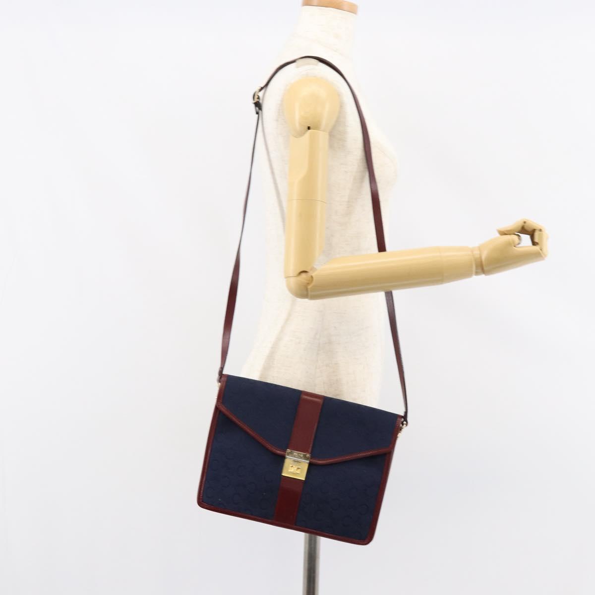 CELINE C Sulky Shoulder Bag Canvas Navy Gold Auth BA8171