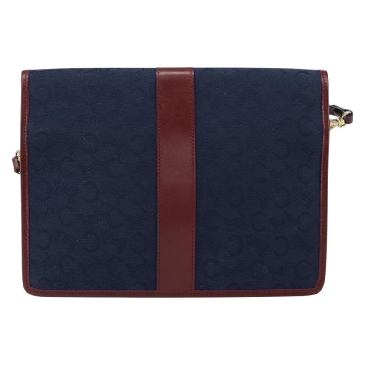 CELINE C Sulky Shoulder Bag Canvas Navy Gold Auth BA8171