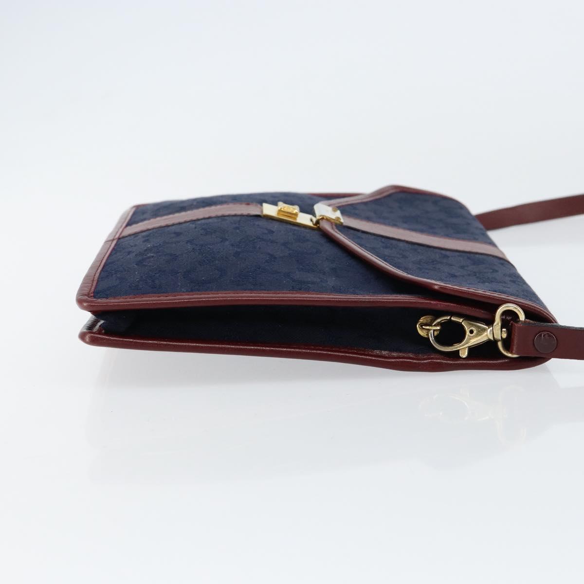 CELINE C Sulky Shoulder Bag Canvas Navy Gold Auth BA8171