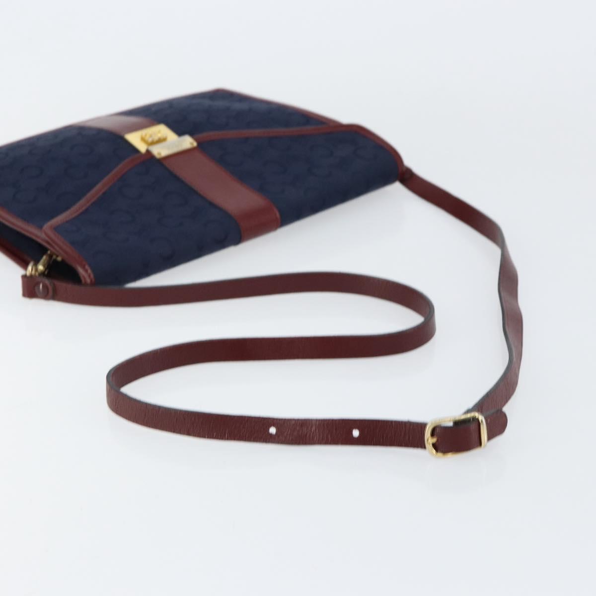 CELINE C Sulky Shoulder Bag Canvas Navy Gold Auth BA8171