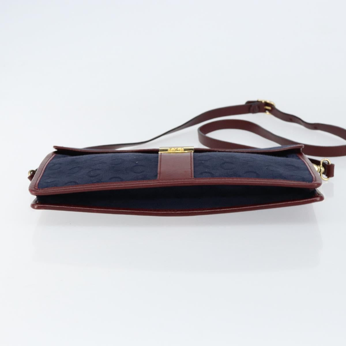 CELINE C Sulky Shoulder Bag Canvas Navy Gold Auth BA8171