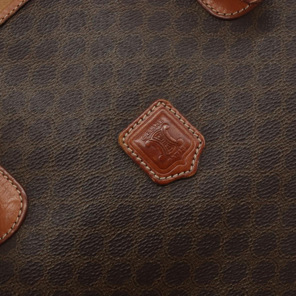 CELINE Macadam Canvas Tote Bag PVC Leather Brown Gold Auth BA8172