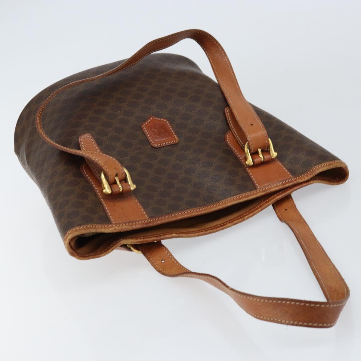 CELINE Macadam Canvas Tote Bag PVC Leather Brown Gold Auth BA8172