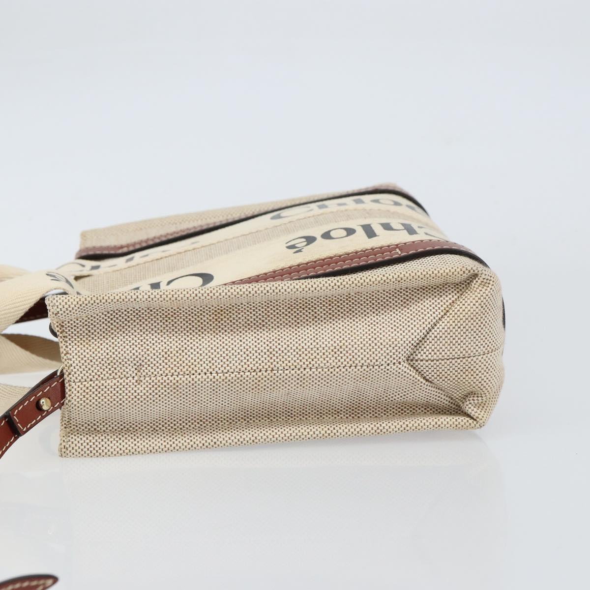 Chloe Woody Hand Bag Canvas Leather 2way Beige Gold Auth BA8173