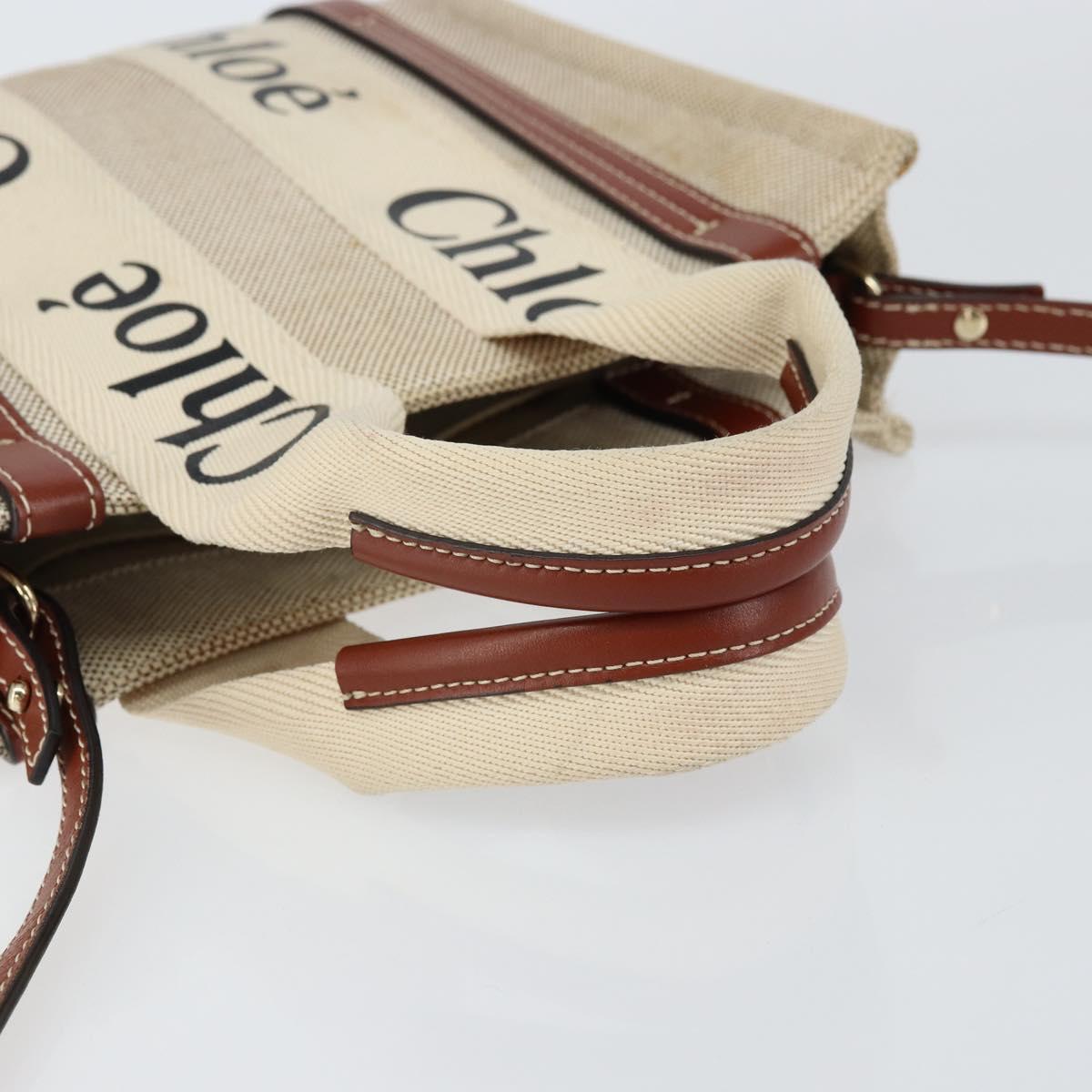 Chloe Woody Hand Bag Canvas Leather 2way Beige Gold Auth BA8173