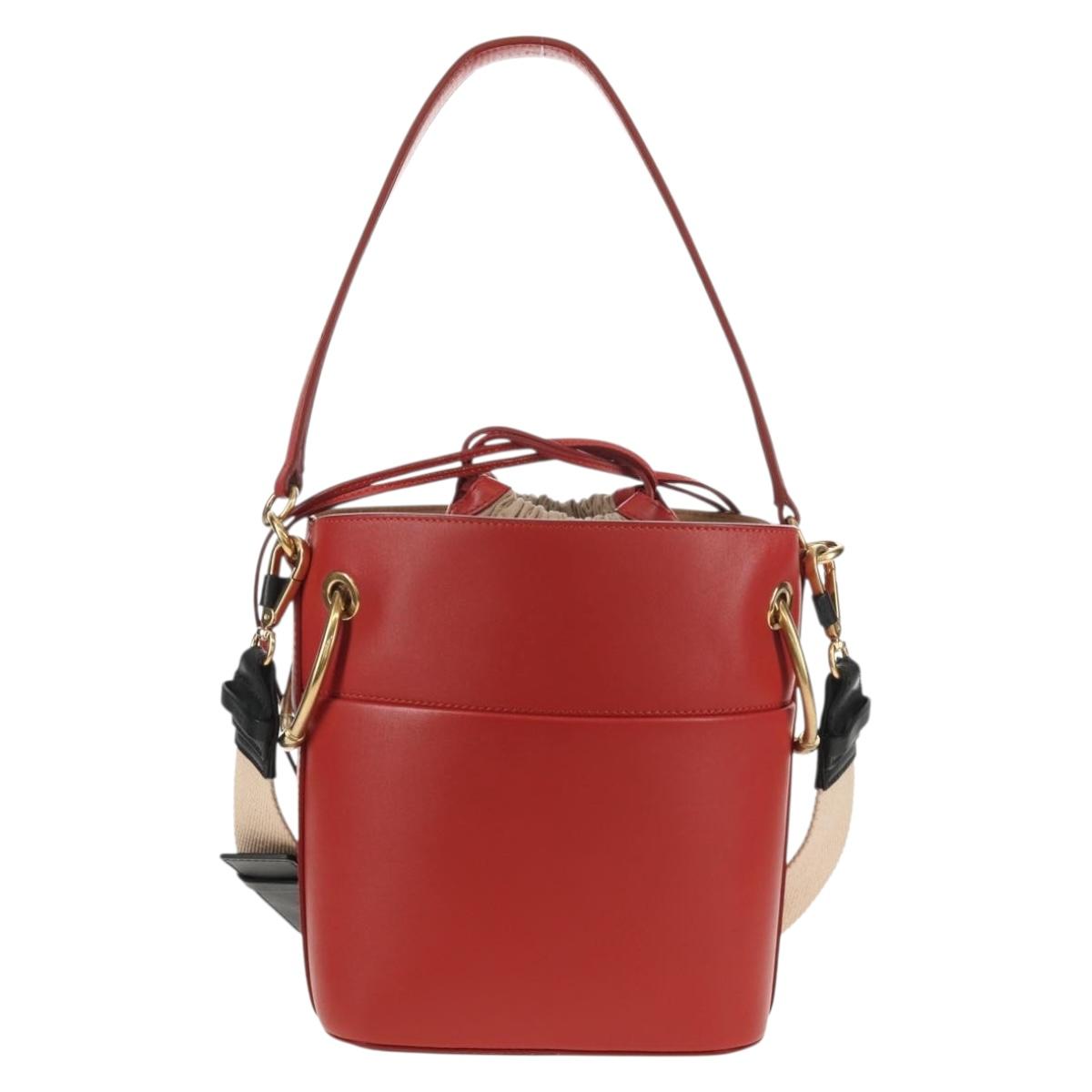 Chloe Mini Basket Roy Shoulder Bag Leather Red Gold Auth BA8174M