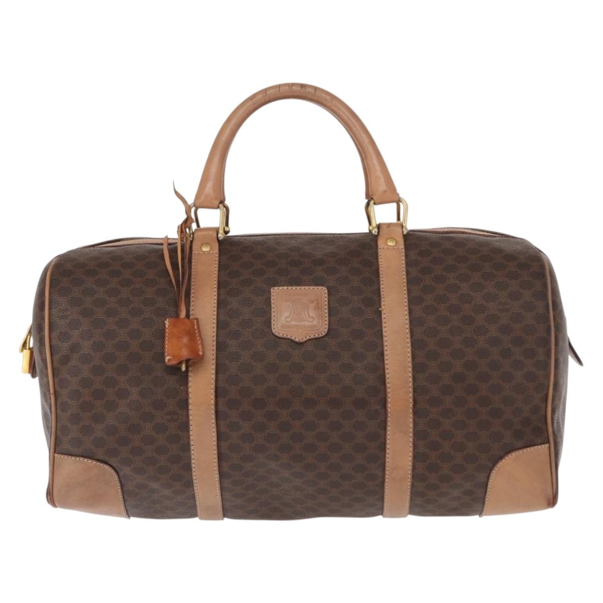 CELINE Macadam Canvas Boston Bag PVC Brown Gold Auth BA8179