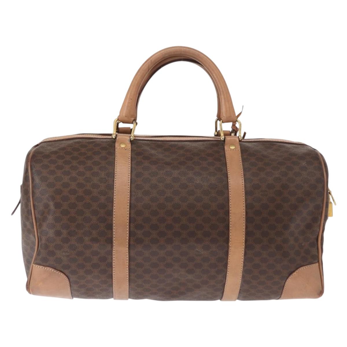 CELINE Macadam Canvas Boston Bag PVC Brown Gold Auth BA8179