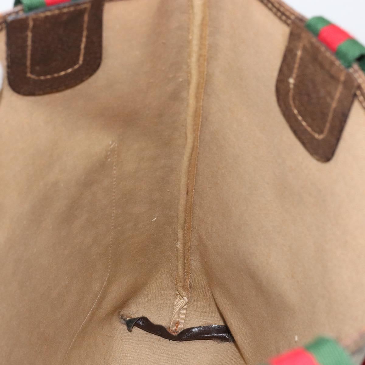 GUCCI GG Supreme Web Sherry Line Tote Bag PVC Beige Auth BA8180