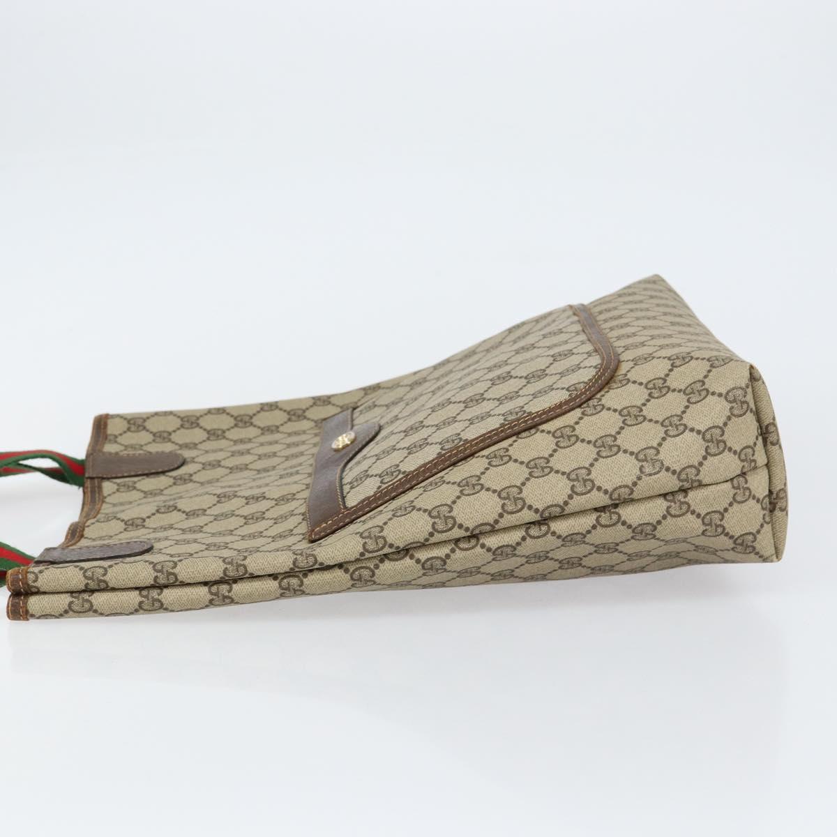 GUCCI GG Supreme Web Sherry Line Tote Bag PVC Beige Auth BA8180