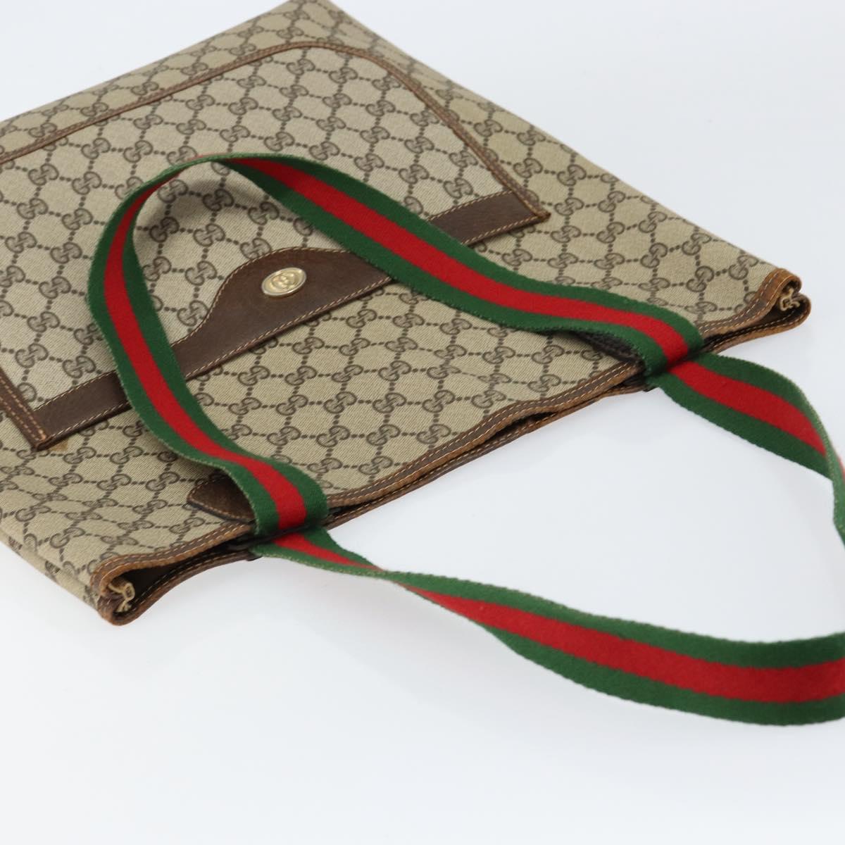 GUCCI GG Supreme Web Sherry Line Tote Bag PVC Beige Auth BA8180