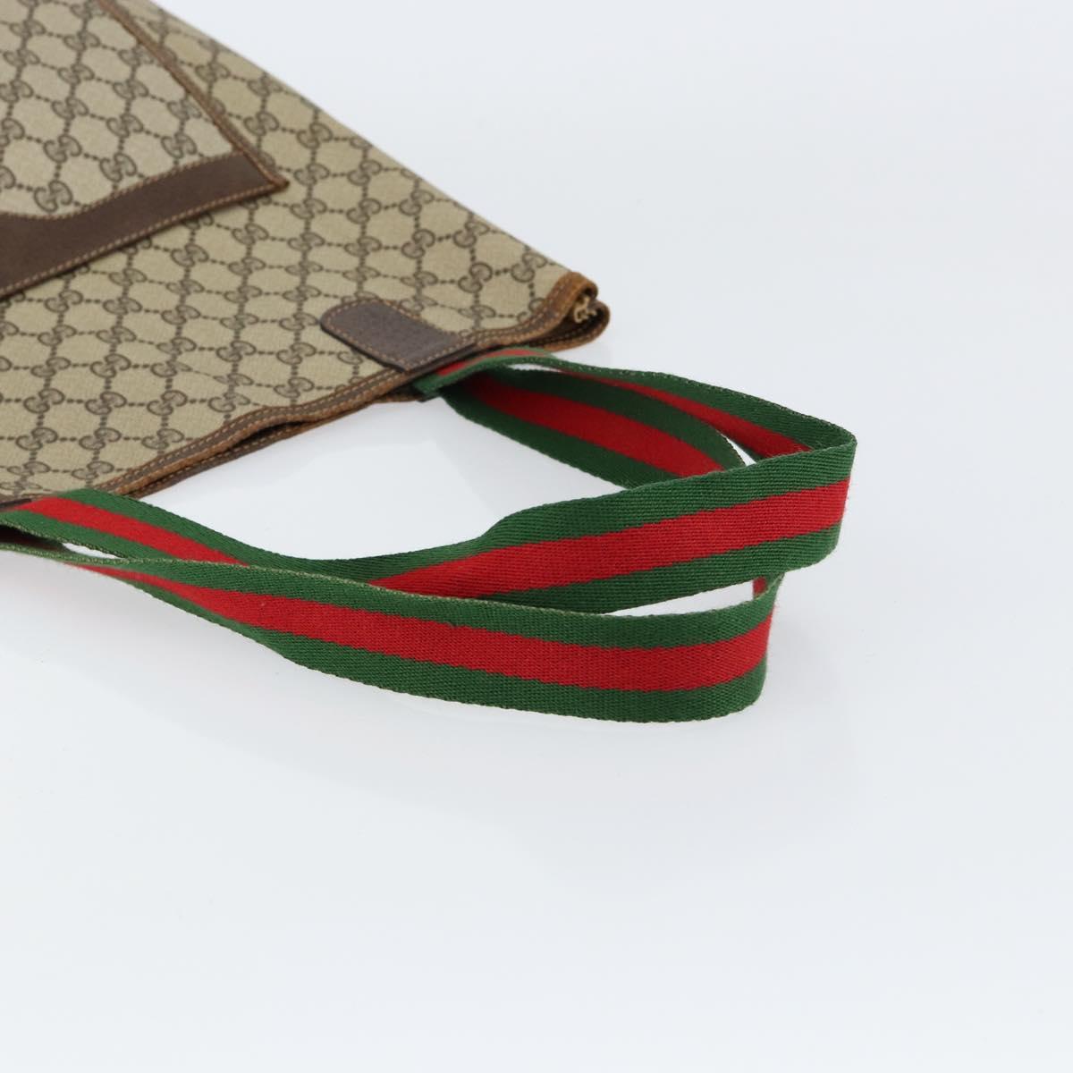 GUCCI GG Supreme Web Sherry Line Tote Bag PVC Beige Auth BA8180