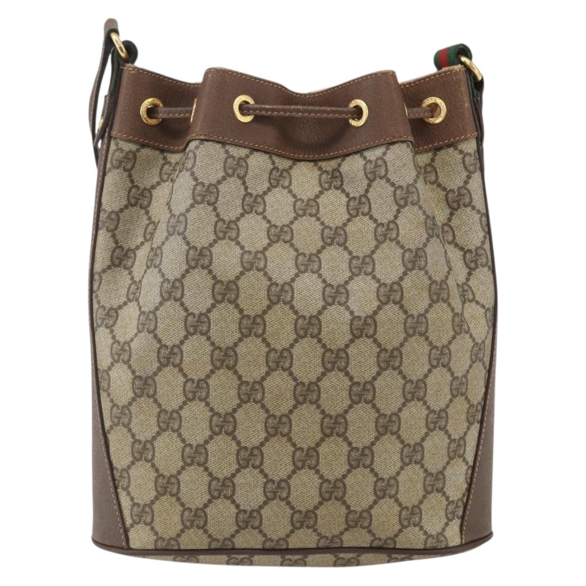 GUCCI GG Supreme Web Sherry Line Bag PVC Beige Gold 41 02 034 Auth BA8181