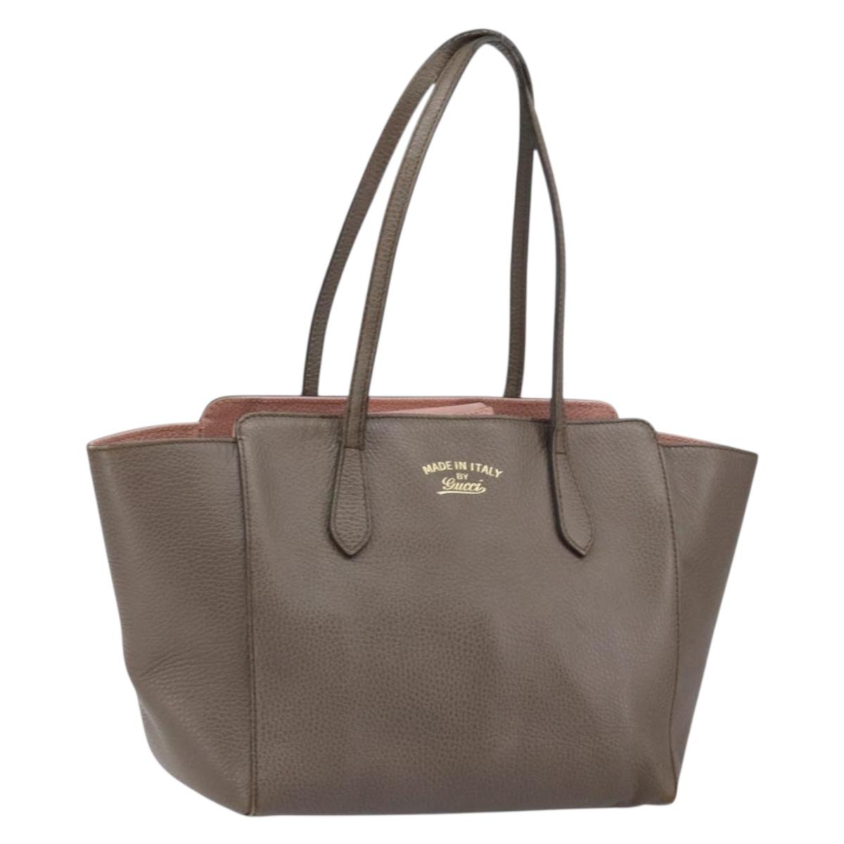 GUCCI Tote Bag Leather Gray Gold 354408 Auth BA8183