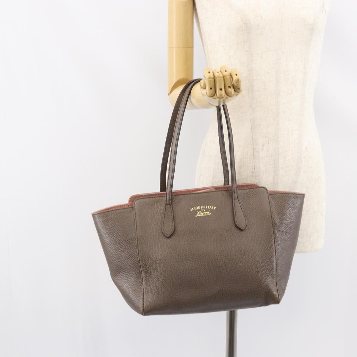 GUCCI Tote Bag Leather Gray Gold 354408 Auth BA8183