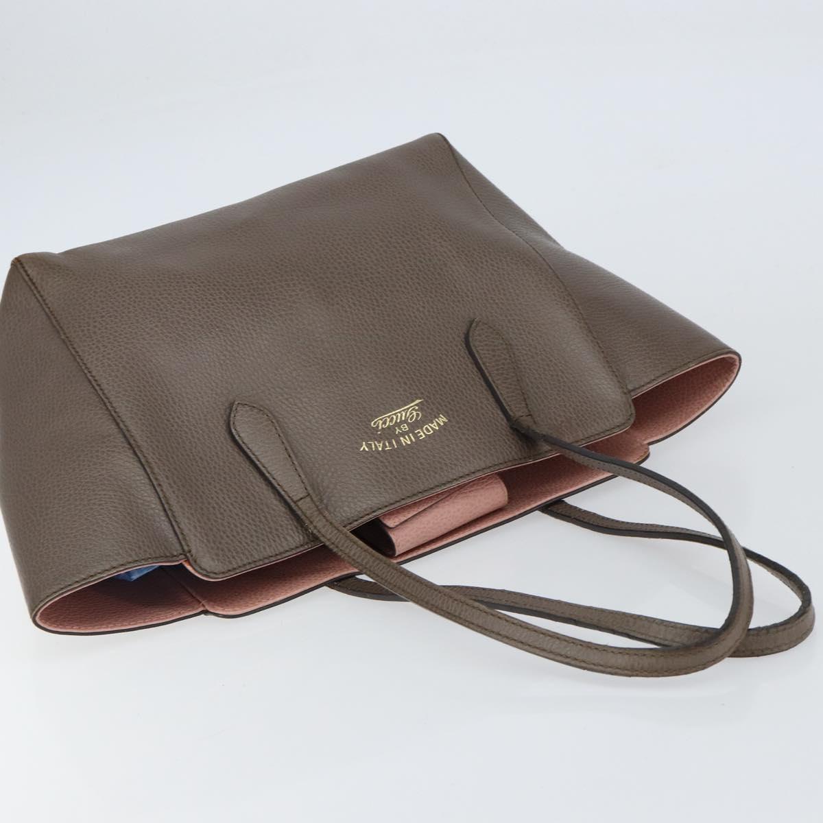 GUCCI Tote Bag Leather Gray Gold 354408 Auth BA8183