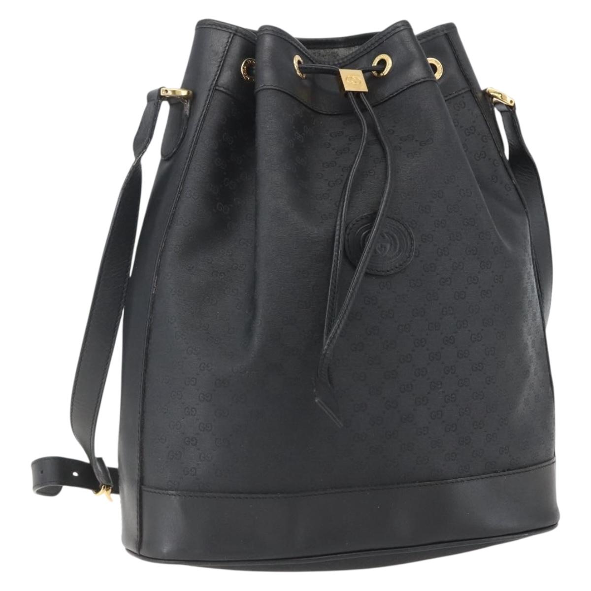 GUCCI Micro GG Supreme Bag PVC Leather Black Gold 001 164 0933 Auth BA8185