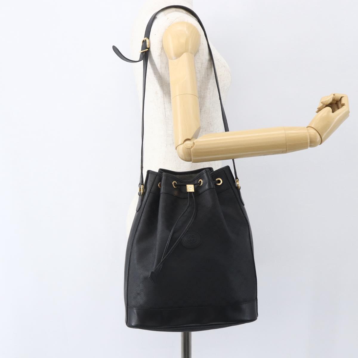 GUCCI Micro GG Supreme Bag PVC Leather Black Gold 001 164 0933 Auth BA8185