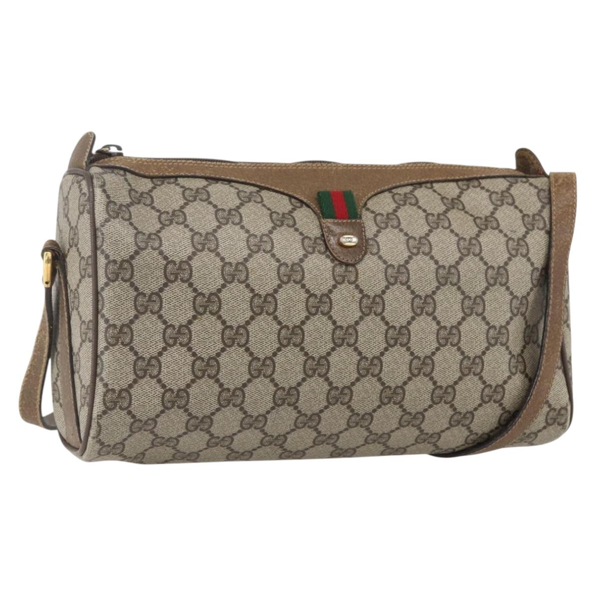 GUCCI GG Supreme Web Sherry Line Bag PVC Beige Gold 89 02 017 Auth BA8189