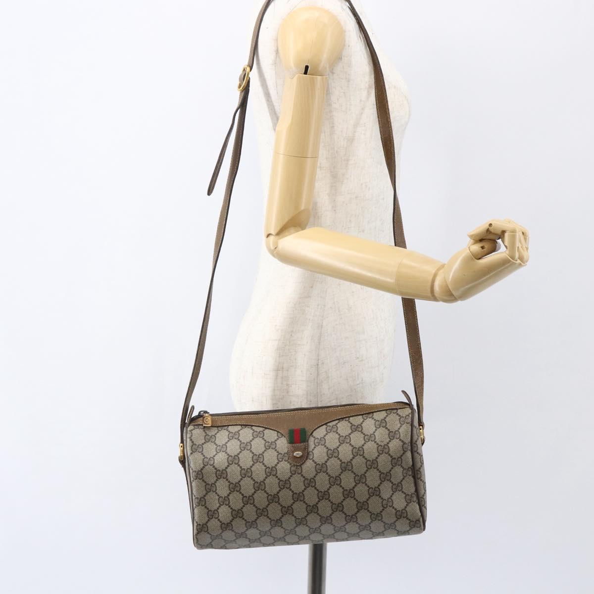 GUCCI GG Supreme Web Sherry Line Bag PVC Beige Gold 89 02 017 Auth BA8189