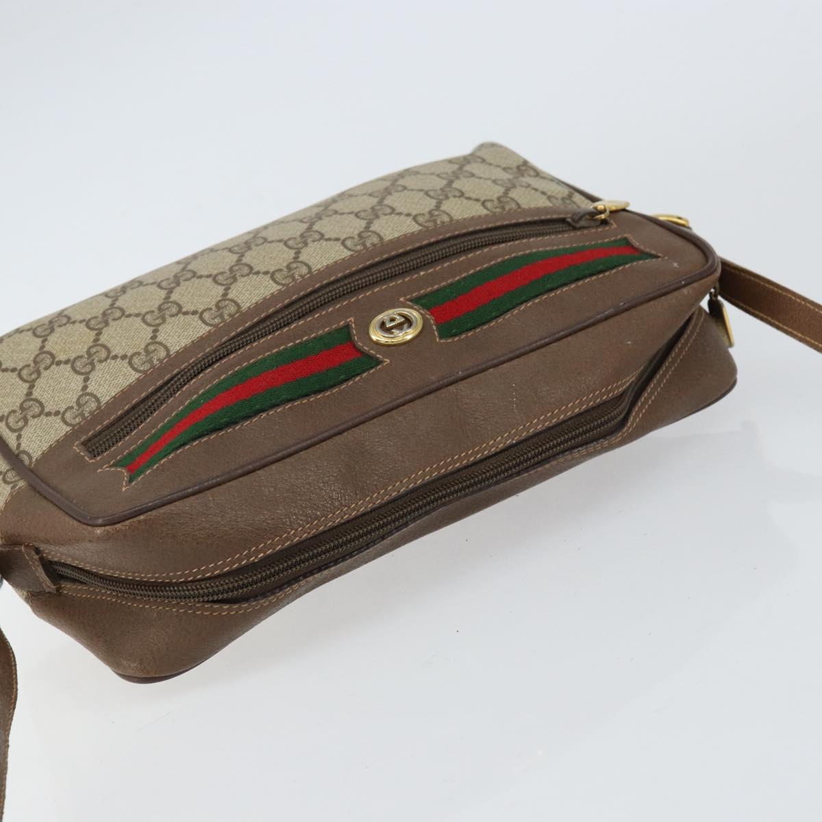 GUCCI GG Supreme Web Sherry Line Bag PVC Beige Gold 56 02 088 Auth BA8190