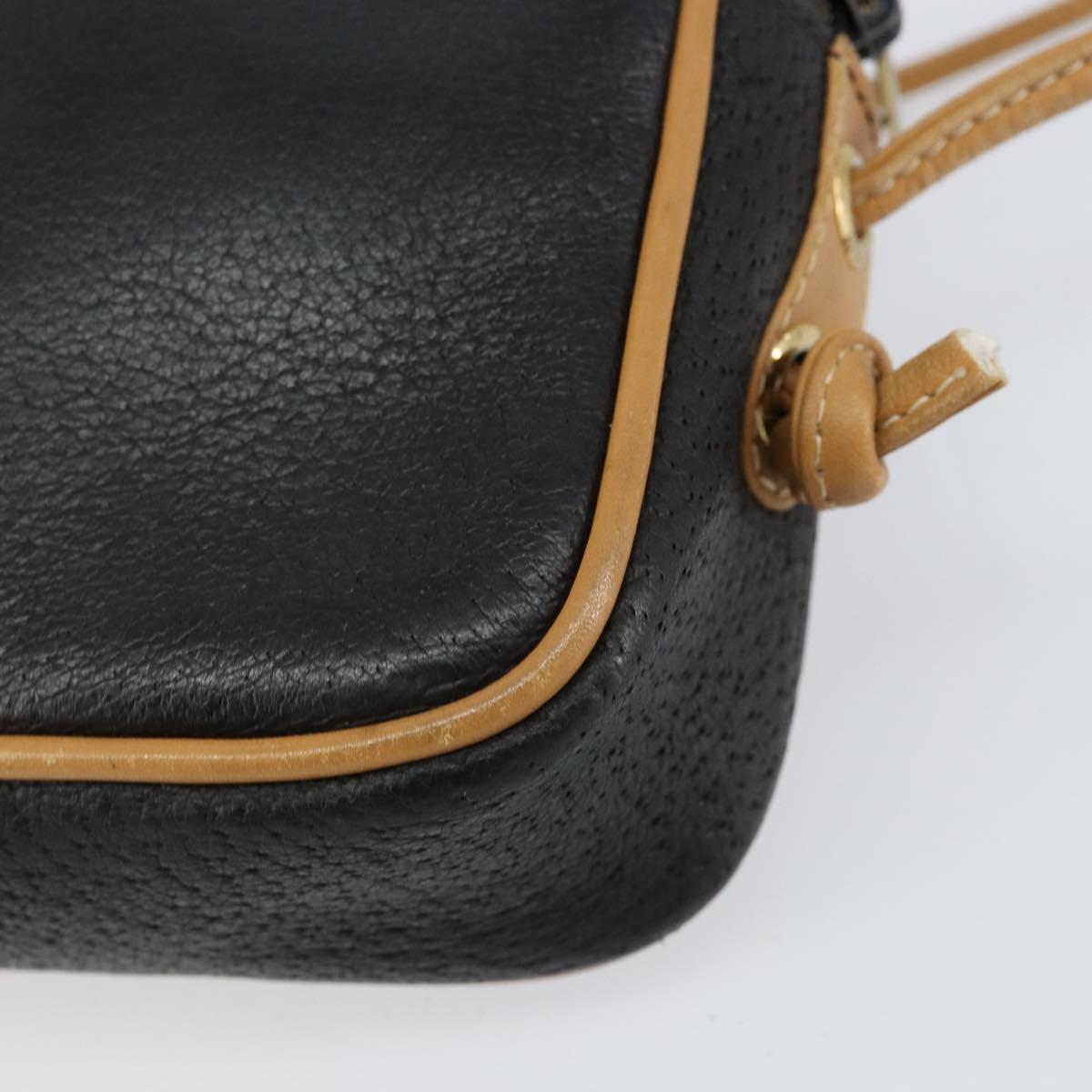 GUCCI Shoulder Bag Leather Black Gold Auth BA8193