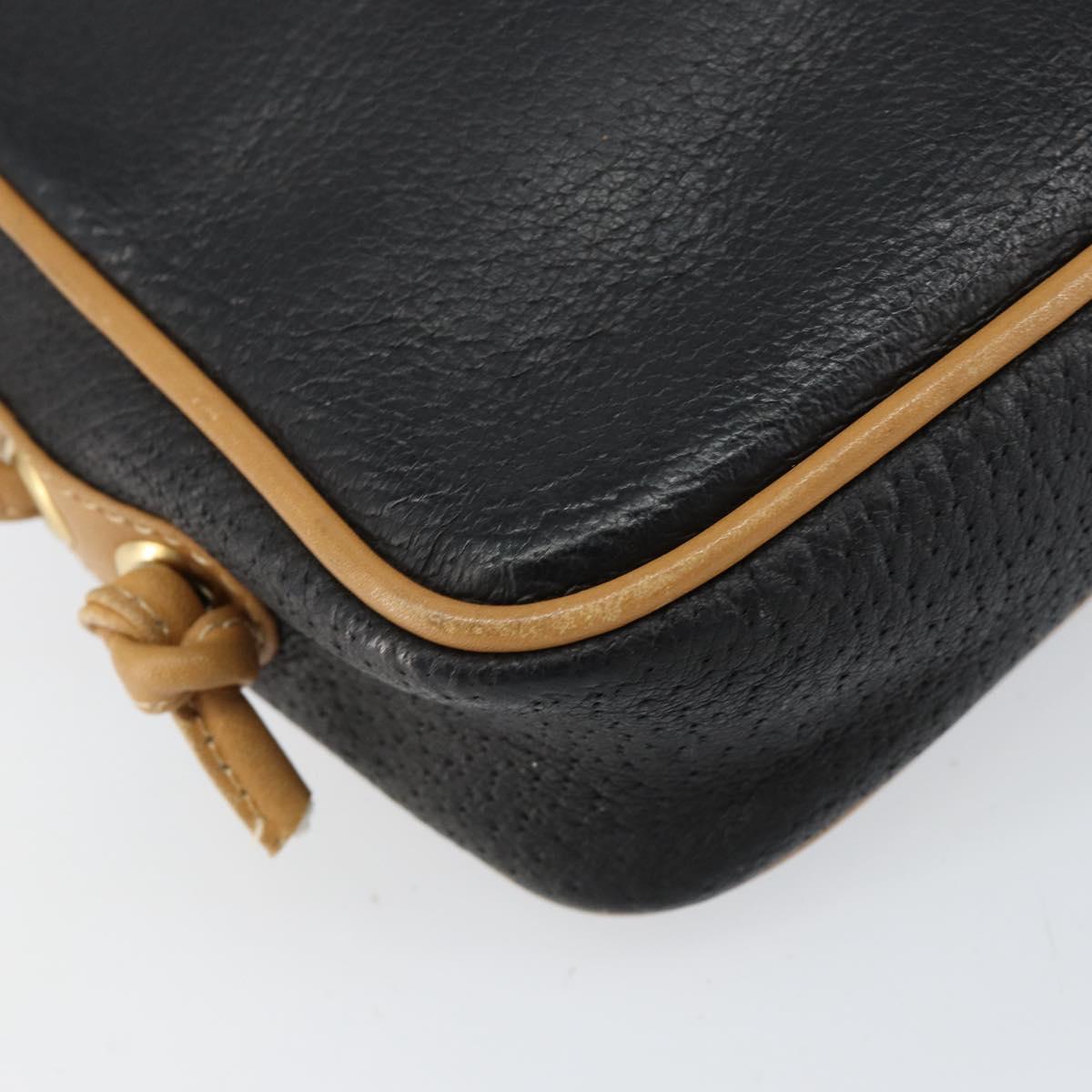 GUCCI Shoulder Bag Leather Black Gold Auth BA8193