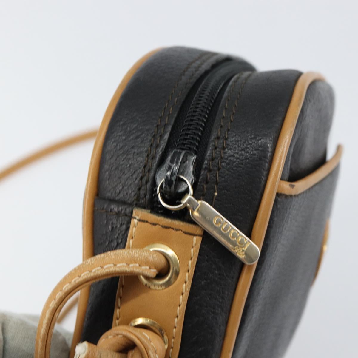 GUCCI Shoulder Bag Leather Black Gold Auth BA8193